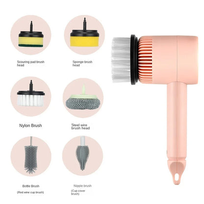6 Brush head Cleaning Brush Multi-functional Home USB Rechargeable Electric Rotary Scrubber Household Appliances Cleaning
