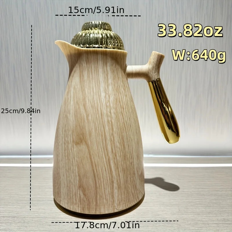 1094 Wood Tone Insulated Coffee Pot Keeps Liquids Hot Or Cold for up to 24 Hours 33.82oz Capacity Thermal Brewing Carafe
