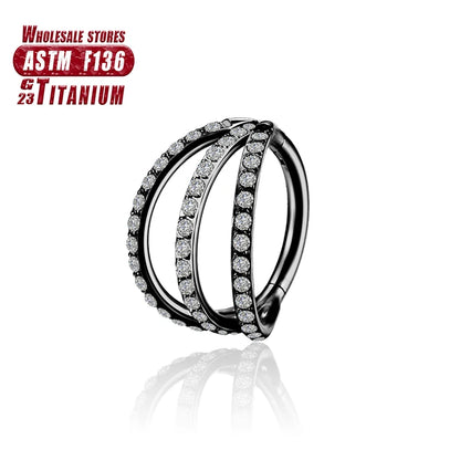F136 Titanium Piercing Hinged Segment Hoops CZ Stone Nose Rings Ear Cartilage Tragus Helix Earrings Piercing Body Jewelry