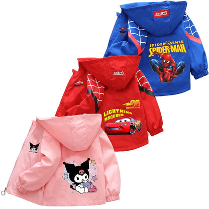 Sanrio kuromi Children Girls Hooded Jacket Coat 2026 Autumn Baby Boy Cartoon Cars Long Sleeve Casual Clothing Kids Outerwear