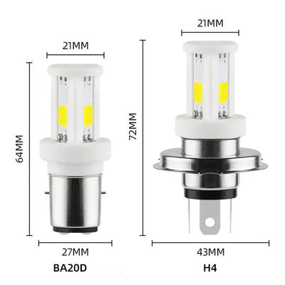 1pcs Motorcycle LED Headlamp H4 BA20D High Low Beam COB LED Headlamp Ceramic Lamp Double Claw S2 Electric Vehicle