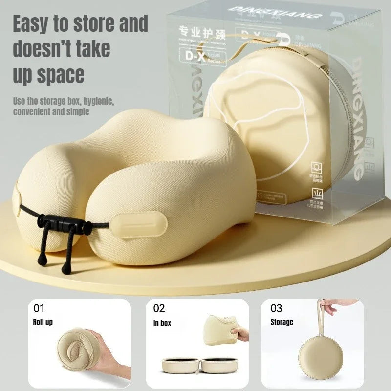 Travel Neck Pillow Memory Foam Pillow for Airplane Car Office Supportive Cervical Neck Rest with Washable Cover