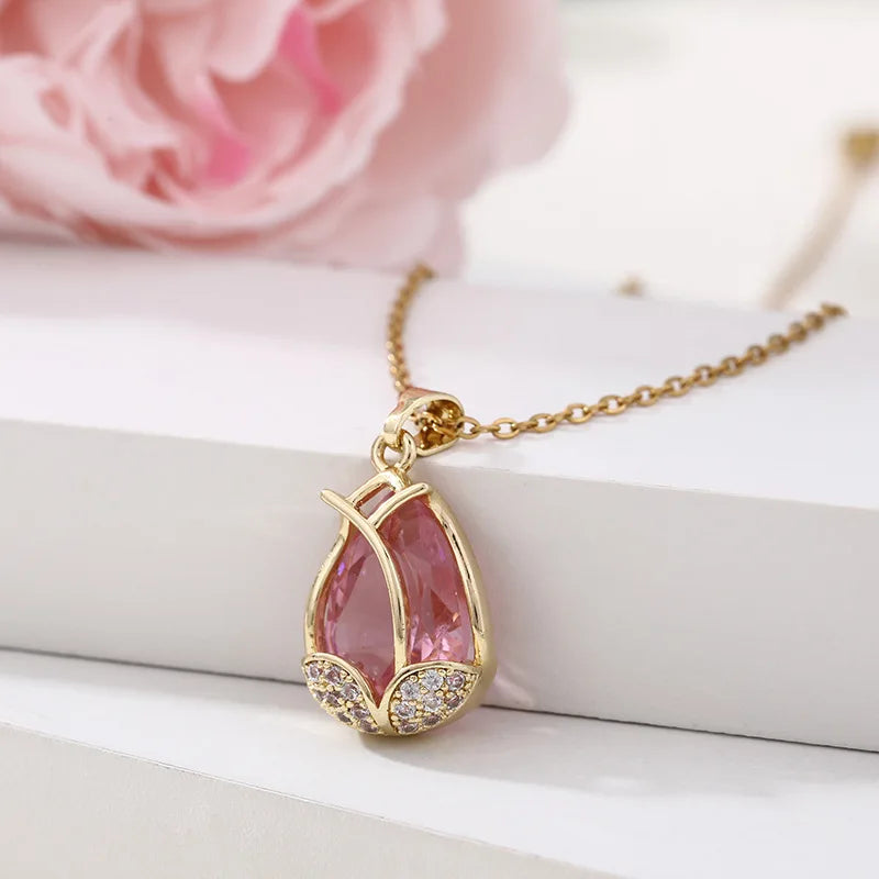Tulip flower pendant clavicle chain titanium steel necklace temperament necklaces jewelry accessories festivals birthday gifts