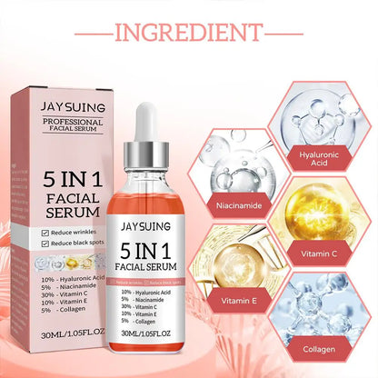 5-in-1 Face Serum 30ml - Moisturizing, Whitening, Anti-Wrinkle, Anti-Aging, Vitamin C & Hyaluronic Acid for Pore Minimizing