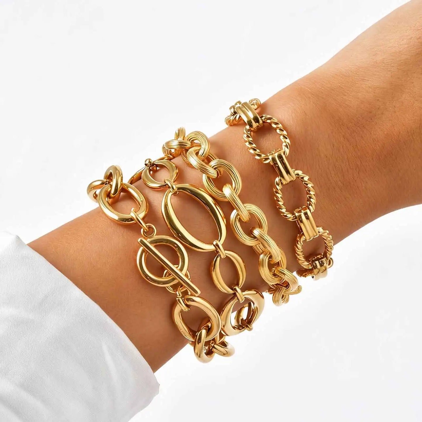 Fashion 316L Stainless Steel Link Chain Bracelet for Women, 18K Gold Plated Stackable Chunky Statement Bangle Waterproof Jewelry