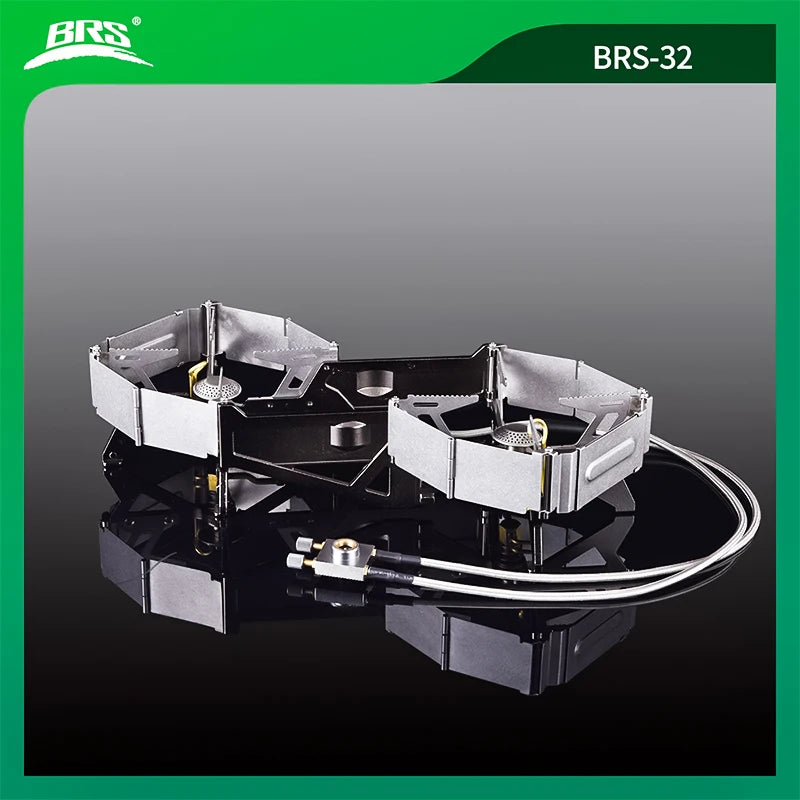 BRS-32 Portable Camping Stove Expandable Double Cooktop Outdoor Folding Gas Burner High Power Ground Stove Camping Furnace