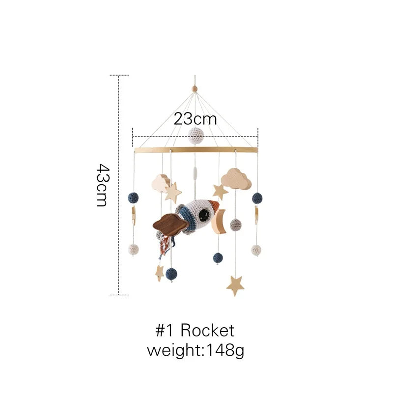 Baby Wooden Rattles Bed Bell Soft Felt Cartoon Elephant Cloudy Star Hanging Bed Bell Mobile Crib Montessori Education Toys