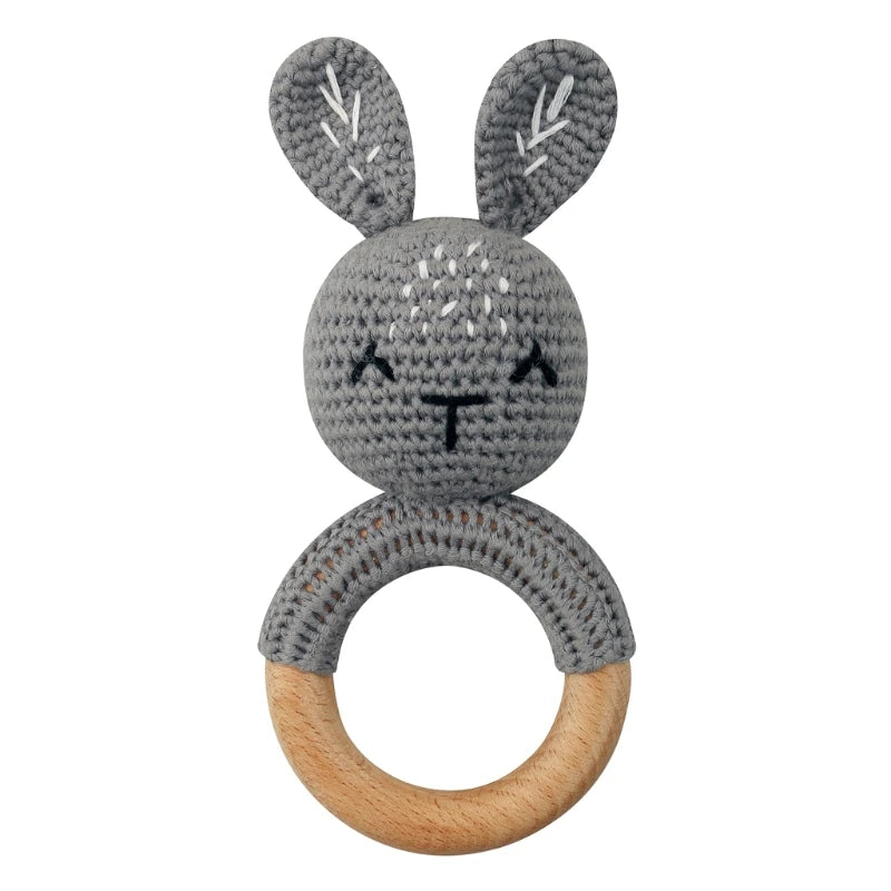 Bunny Baby Wooden Teether Crochet Giraffe Rattle Toy BPA Free Wood Rodent Rattle Baby Mobile Gym Custom logo Educational