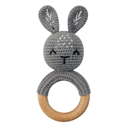 Bunny Baby Wooden Teether Crochet Giraffe Rattle Toy BPA Free Wood Rodent Rattle Baby Mobile Gym Custom logo Educational