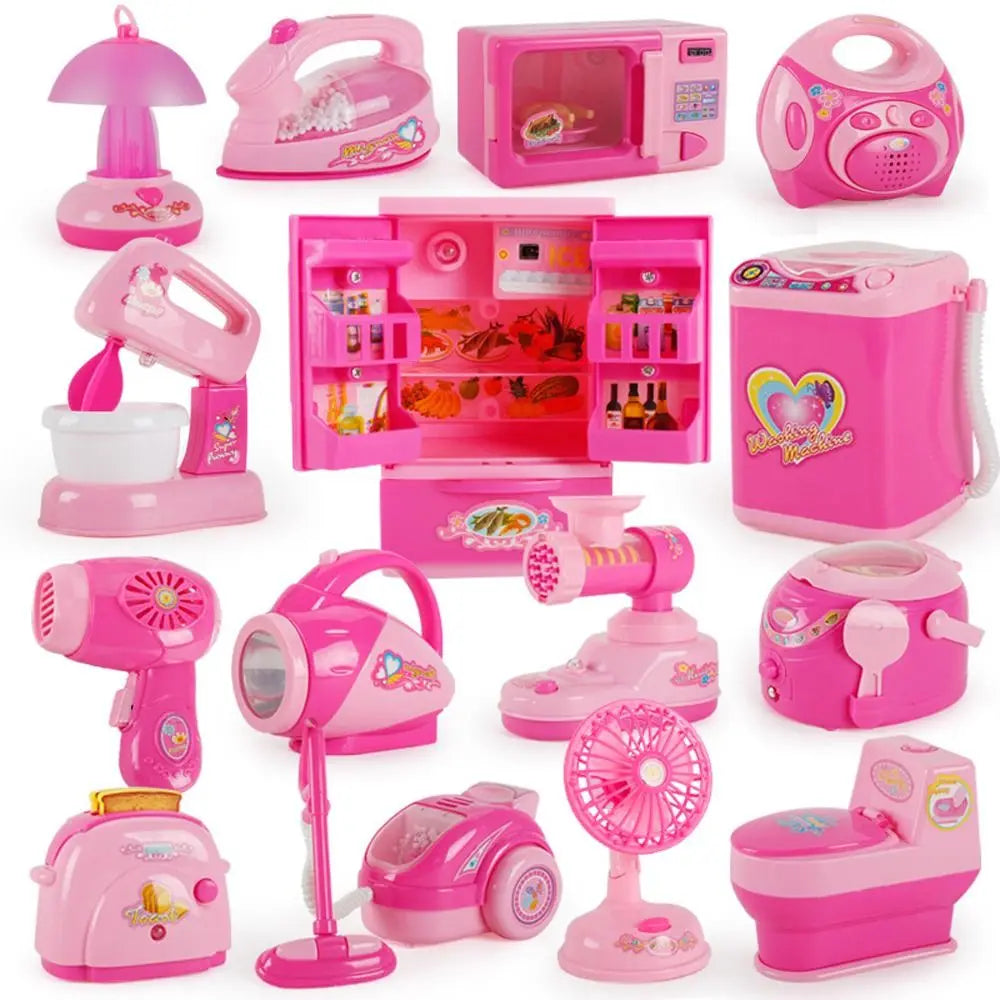 Coffee Machine Household Appliances Toys Vacuum Cleaner Cooking Pretend Play Set with Light Sweeper Kitchen Toys Boy Girl