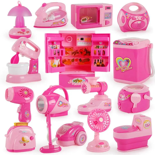 Coffee Machine Household Appliances Toys Vacuum Cleaner Cooking Pretend Play Set with Light Sweeper Kitchen Toys Boy Girl