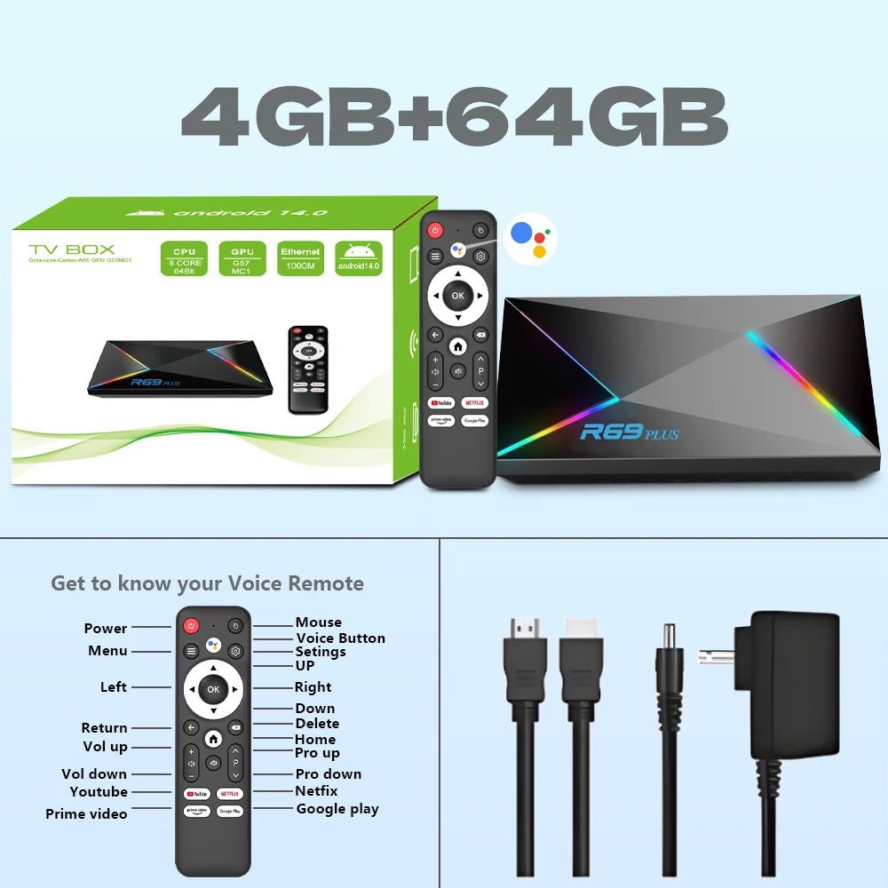 R69 plus Voice Control 8K Ultra HD TV Box Octa Core Allwinner H728 Supports Netflix WIFI 6 Set Top Box