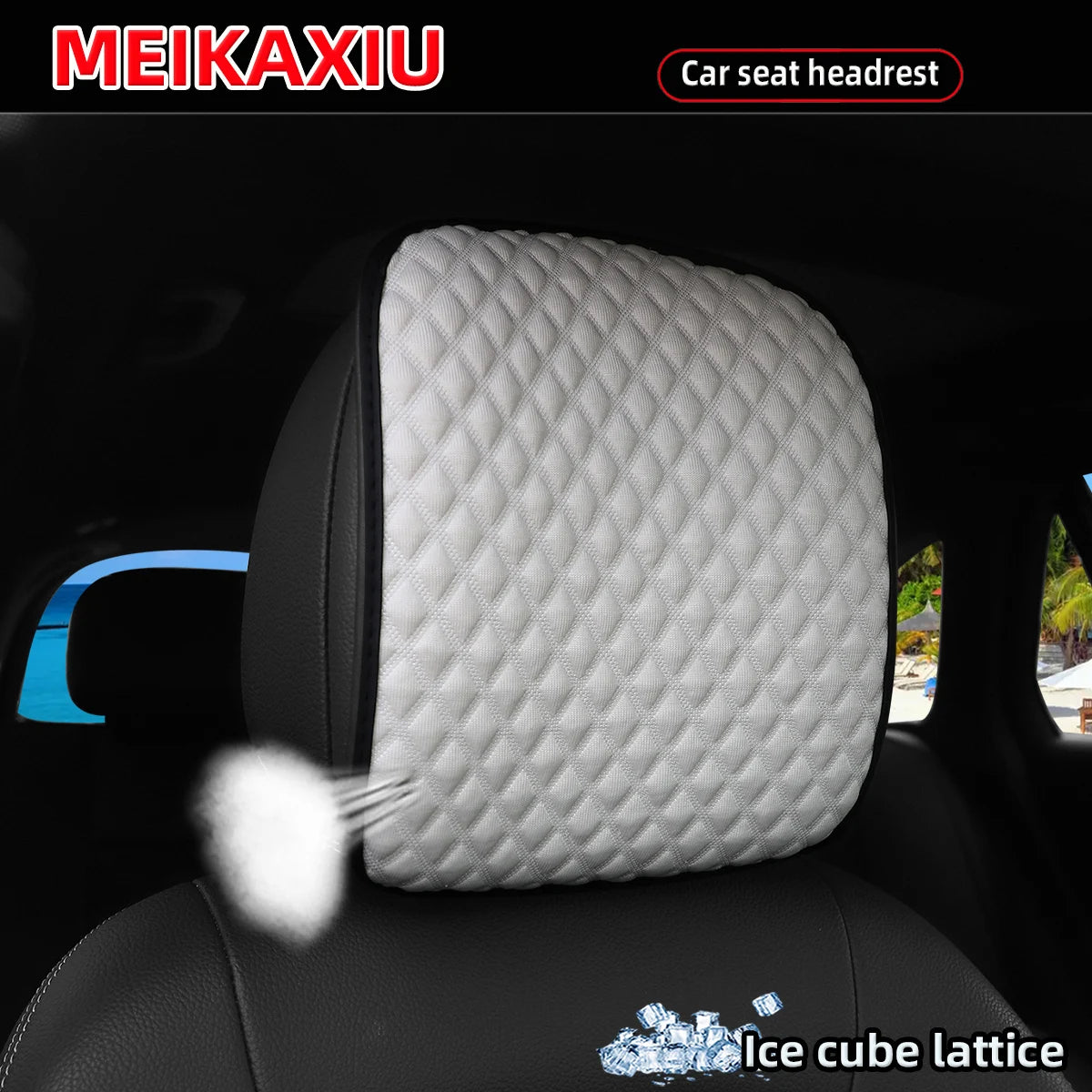 1/2PCS  Car Seat Headrest Cover, Ice Silk, Diamond Pattern, Breathable, Comfortable Fabric Pillow, Auto Accessories, Summer