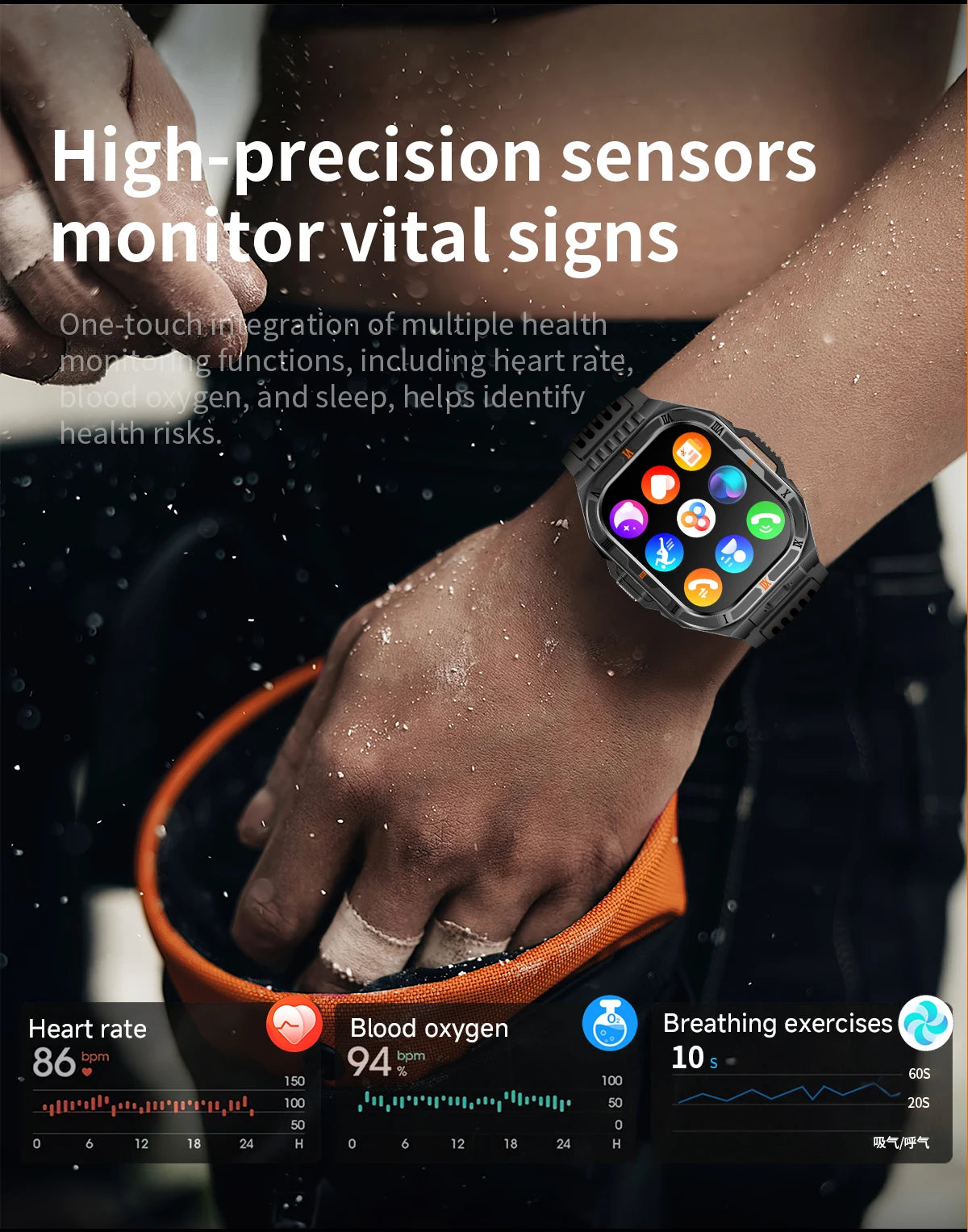 New Smart Watch Men 2.01"HD Screen 3ATM Waterproof Flashlight Health Monitor 1100mAh Battery Sport Bluetooth Call Smartwatch