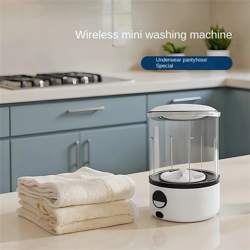 A White 2L Mini Washing Machine, 2000Mah, Fully Automatic Portable Turbine Led Washing Cup, and Compact for Children's Clothing, Underwear, Panties, and Socks