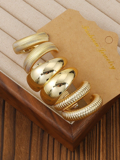 3-9 Pairs Fashionable New Geometric Lightweight Plastic Material With Gold-plated Earring Set