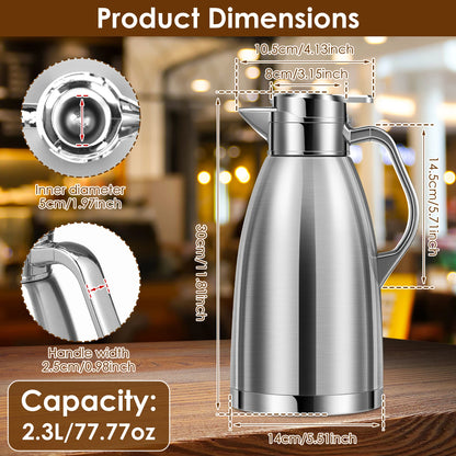 2.3L Double Wall Insulated Jug Stainless Steel Vacuum Flasks Office Hot Coffee Thermos Insulation Kettle Hot Water Thermos Pot