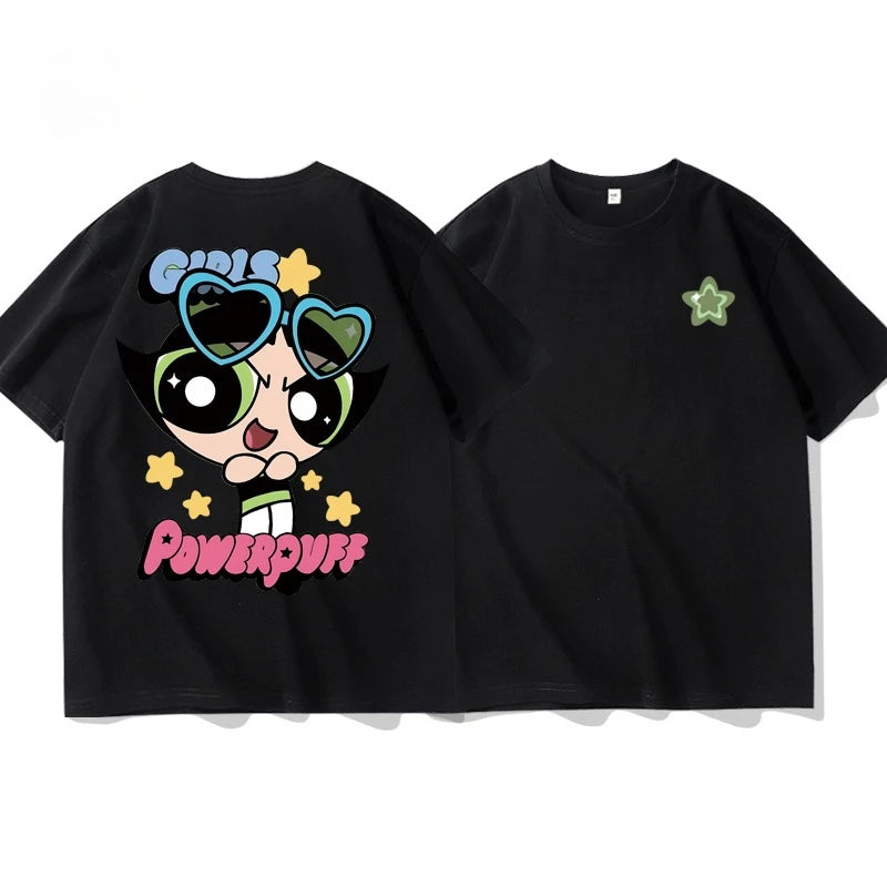 The Powerpuff Girls Collaboration Short-sleeved T-shirt for Men Women Casual Loose Pure Cotton Short Sleeve Versatile Sports Top