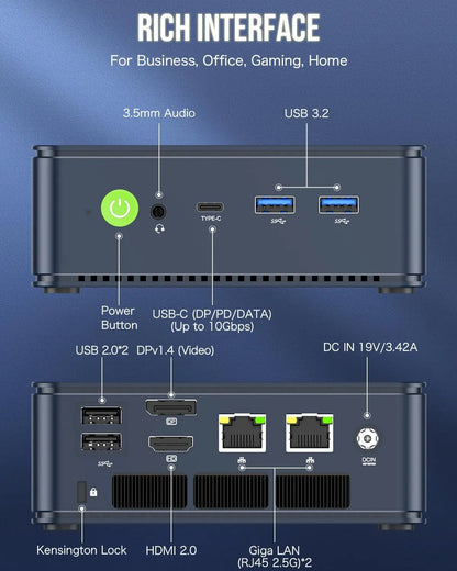 M5 Plus Gaming Mini PC Ryzen 7 5825U (Upgraded 7430U/ 5700U), 32GB RAM 1TB SSD Dual NIC LAN 2.5GbE Desktop Computers Offi