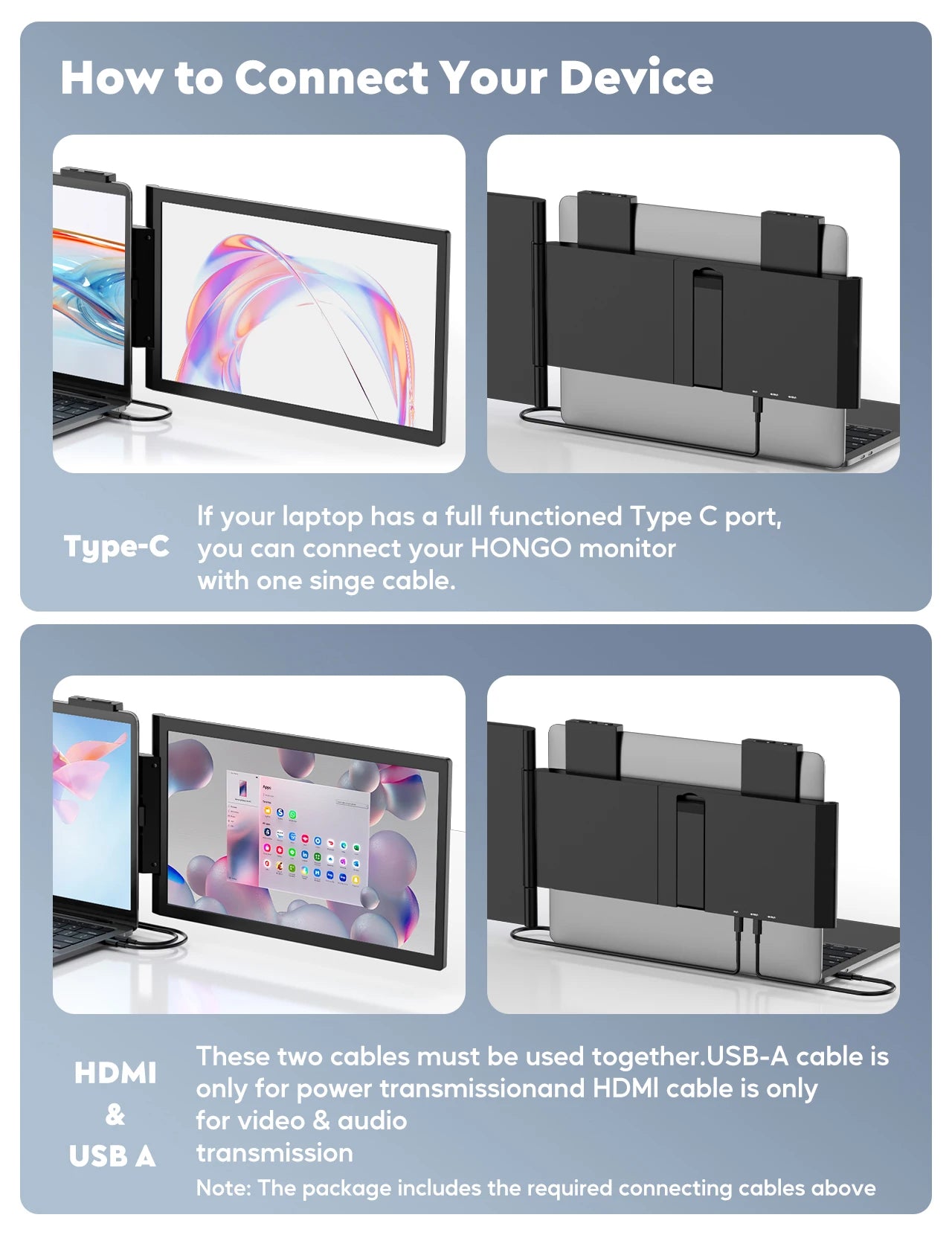 Amoudo Portable Monitor 14 Inch FHD 1080P IPS Screen Laptop Monitor Extension Dual Screen for Laptop Windows Mac Android