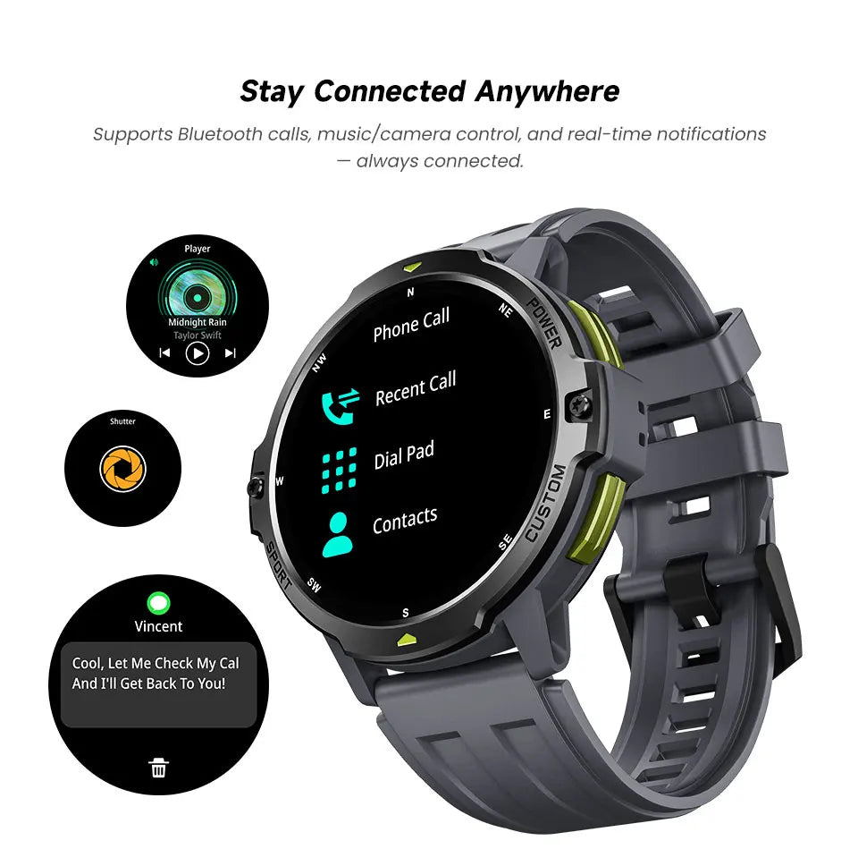 2025 NEW GPS Smart Watch 1.46'' AMOLED Display Built-in Compass Barometric Altimeter 5ATM 580mAh Battery Sports Smartwatch Men
