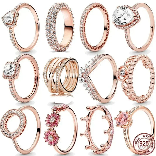 New 925 Sterling Silver Rose Gold Ring Hot Selling, Sparkling, Fashionable and Charming Crystal Ring, Women's Birthday Jewelry
