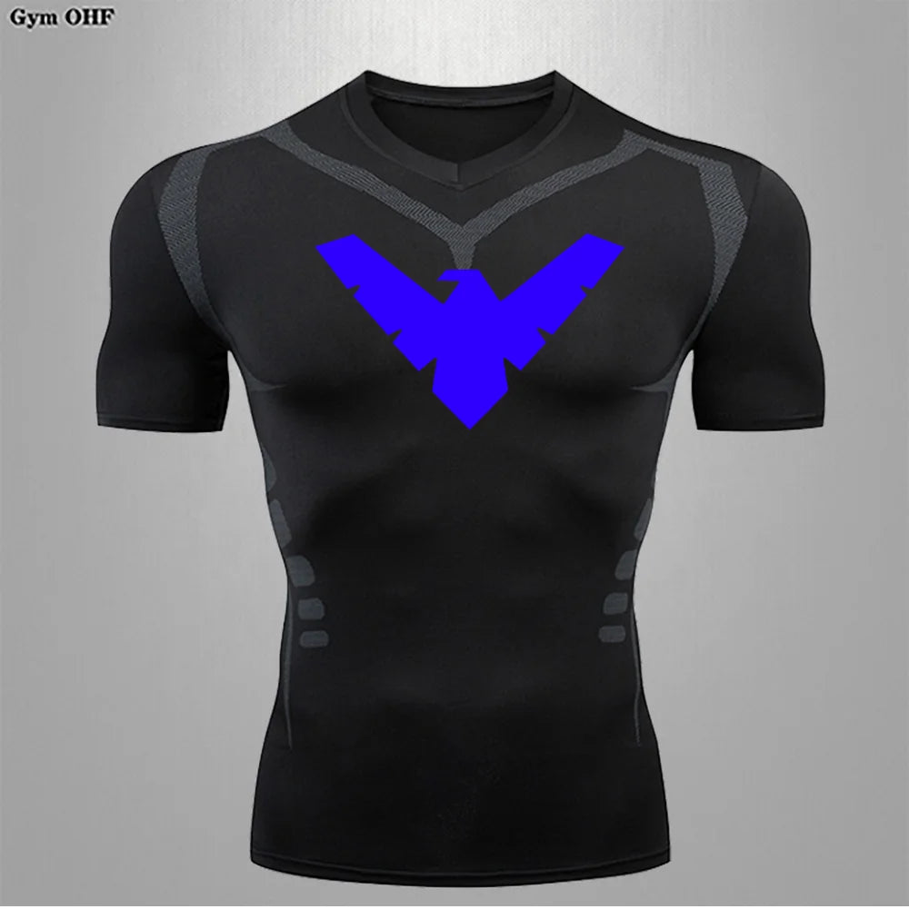 Compression Nightwing Print Tops For Men T Shirt Rashguard Jiu Jitsu Gym Fitness Running Train   ing Shirts Jersey Short Sleeved