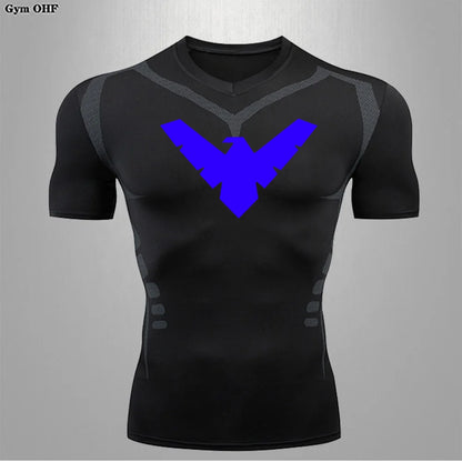 Compression Nightwing Print Tops For Men T Shirt Rashguard Jiu Jitsu Gym Fitness Running Train   ing Shirts Jersey Short Sleeved