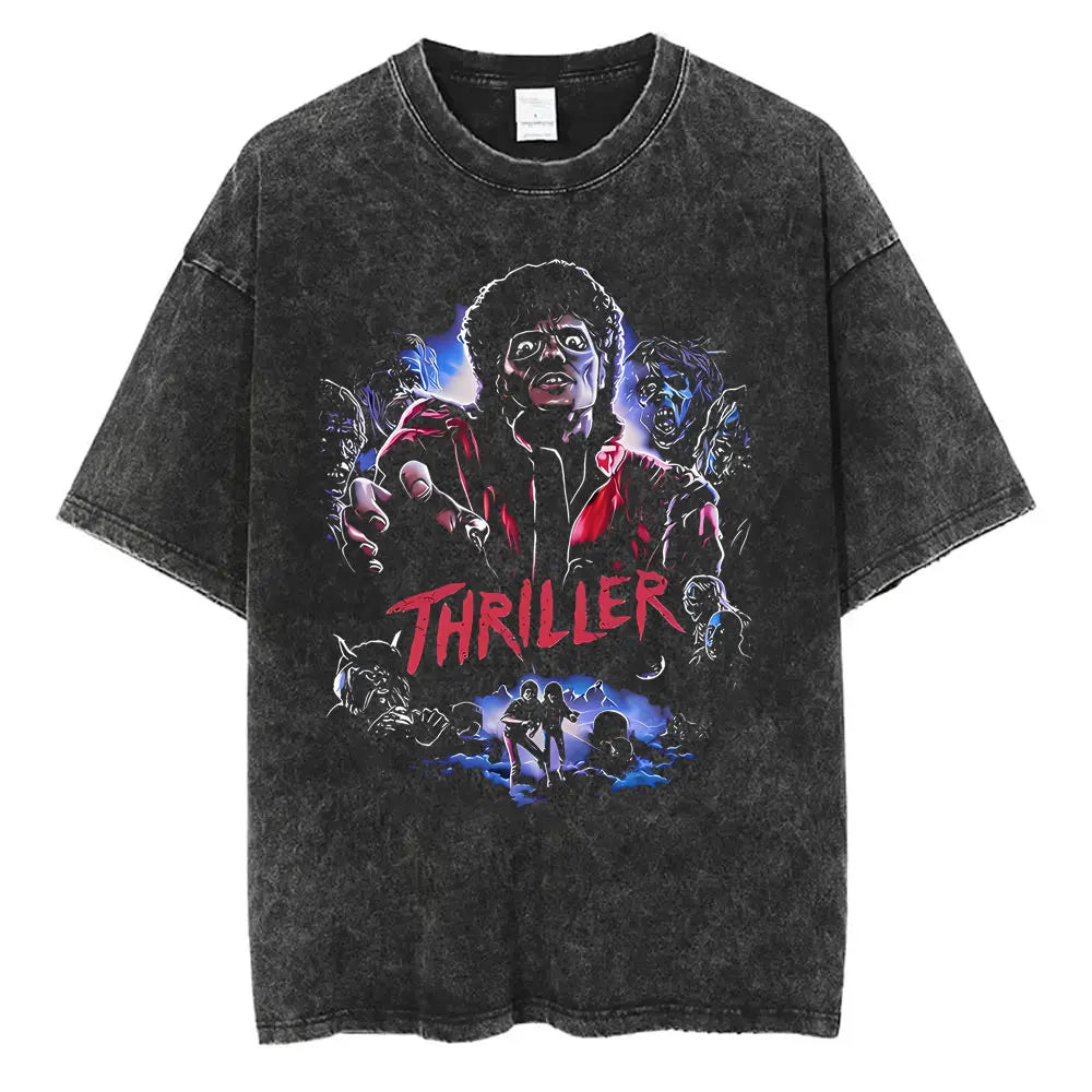 Vintage Washed Michael Jackson King of Pop T-shirt Men Women Retro Gothic Rock T-shirts Men's Punk Oversized T Shirts Streetwear