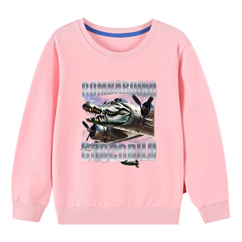 Italian Brainrot Meme For Kids Pure Cotton Sweatshirts BOMBARDINO CROCODILO Printed Children's Pullover Boys Girls thin Hoodies