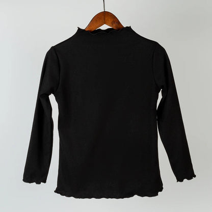 2025 Children's Clothing Autumn And Winter New Long Sleeved Girls' Base Fashion Collar Lace Solid Color Long Sleeved T-Shirt