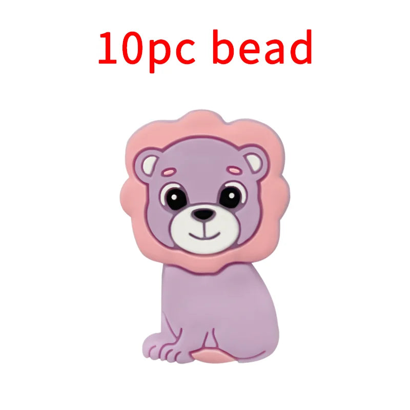 1/3/10pcs Lion Baby Silicone Teether Beads Toy DIY Pacifier Chain Necklaces Pendant Bite Chew Rodent For Teething Kids Toys