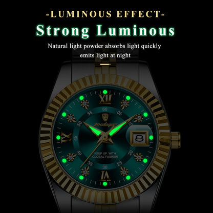 POEDAGAR Top Luxury Couple's Watches Luminous Date Classic Watches For Couple Quartz Stainless Steel Couple Watch Lovers Set+Box