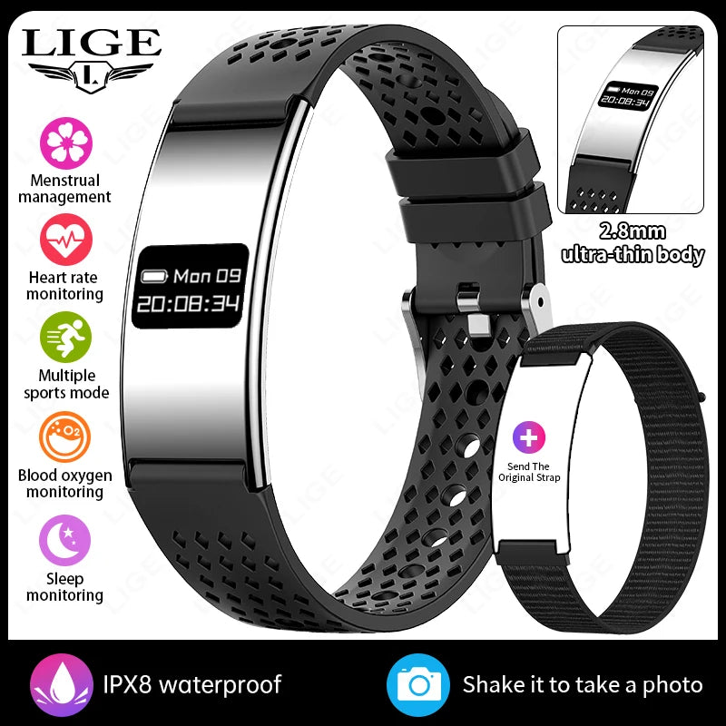 LIGE New 2.8mm Ultra-thin Smart Wristbands Heart Rate Health Monitoring Smart Bracelet Waterproof Sports Electronic Smart Watch