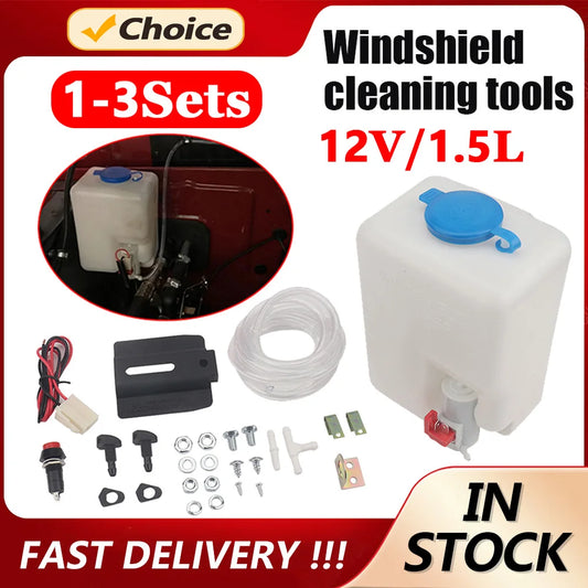 1-3Sets Windscreen Washer Pump 12V 1.5L Car Windshield Washer Bottle Kit Car Windshield Washer Reservoir Pump Car Cleaning Tools
