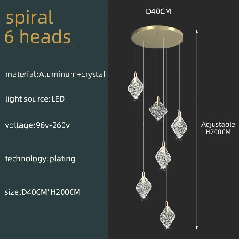 New Crystal Living Room Ceiling Pendant Light Home Decoration Staircase Duplex Pendant Light Restaurant Bedroom Hanging Lighting