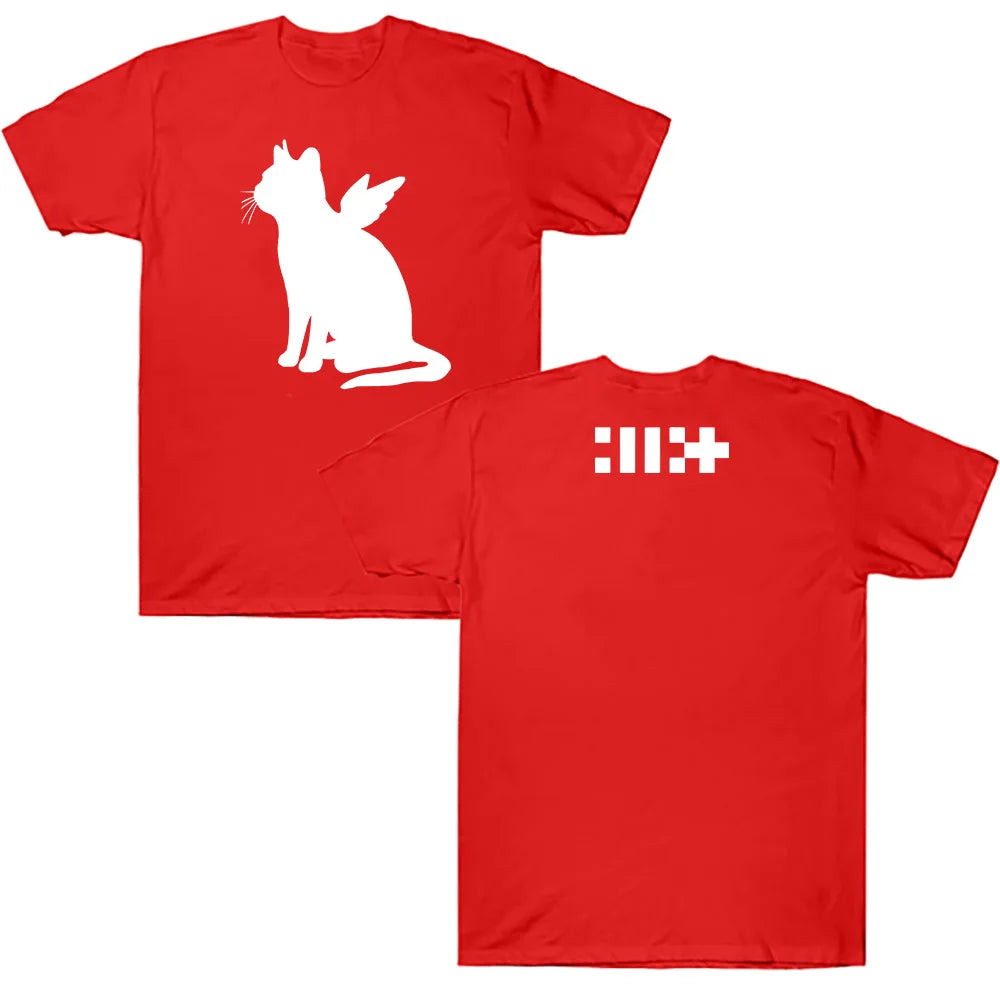 ILLIT Kpop Girl Band T-shirt ILLIT Bomb The Album Cat Angel Print Clothes Korean Style Cotton Women Men Tee-shirt Casual Y2K Tee