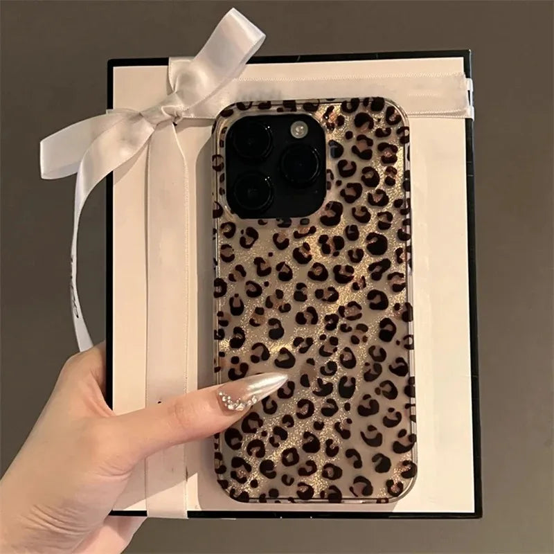 Cute Leopard Print Clear Phone Case For iPhone 16 15 14 13 12 11 Pro Max 16E XS XR X 7 8 Plus SE Shockproof Silicone Soft Cover