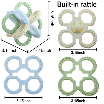 Teething Toys 3 6 Months for Kids Girls Boys,3 Pack Silicone Rattle Chew Toys for Babies 6 12 18months Newborn Infant,Combinable