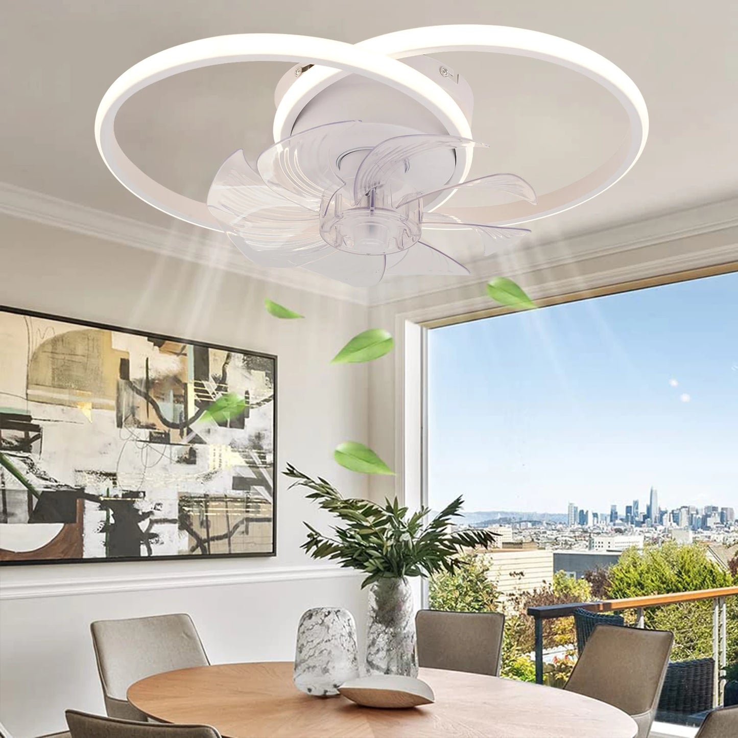 Smart Mute Ceiling Fan with Lighting White Intelligent Dimming 6 Wind Power Ceiling Fan with Remote Control APP Home Appliance