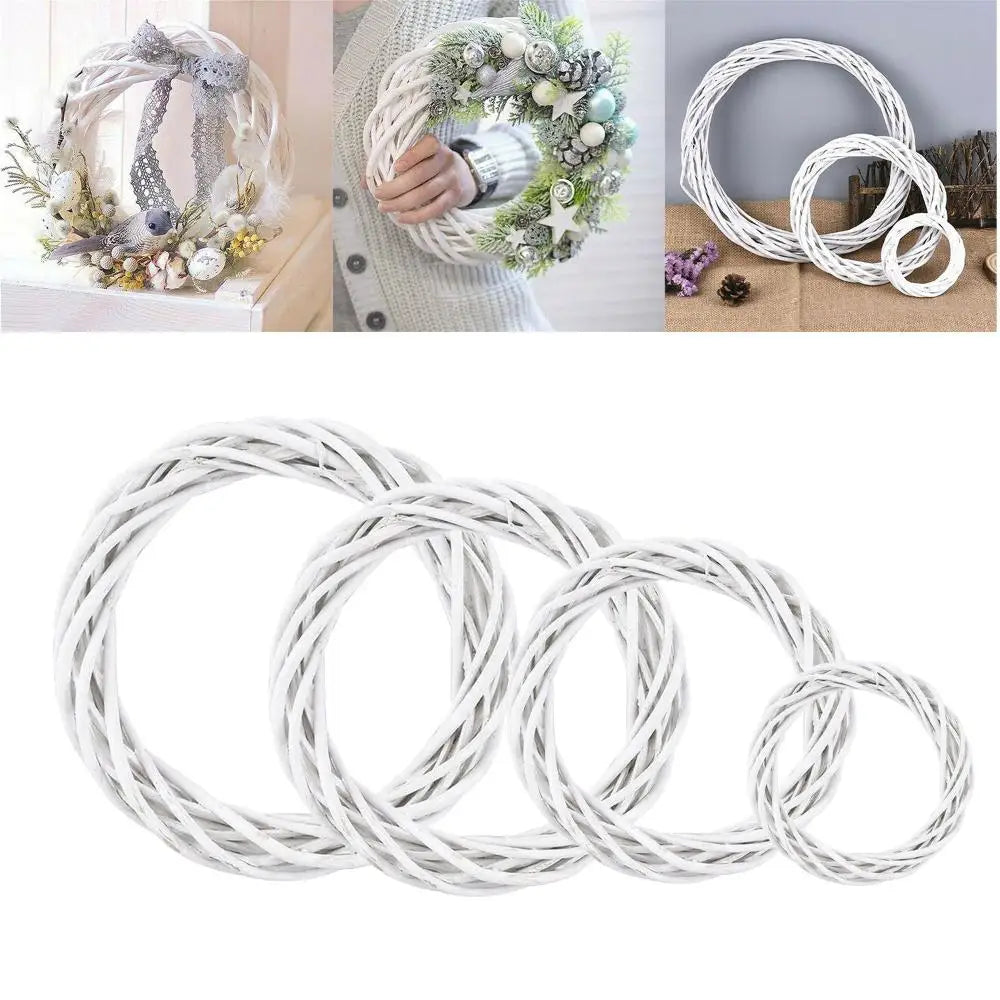 10-30CM Christmas Rattan Ring White Wreath Garland Hanging Vine Ring DIY Craft Xmas Ornaments Xmas Party Decorations