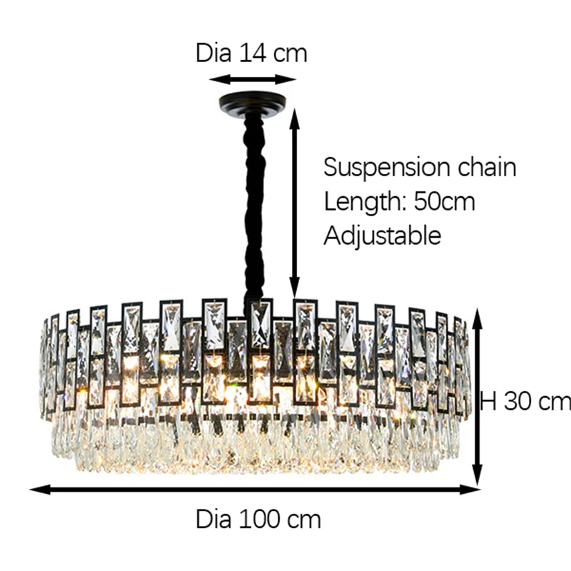Black Crystal Chandelier For Living Room Modern Home Decor Hanging Lamp Round Bedroom Lighting Fixture Luxury Led Cristal Lustre