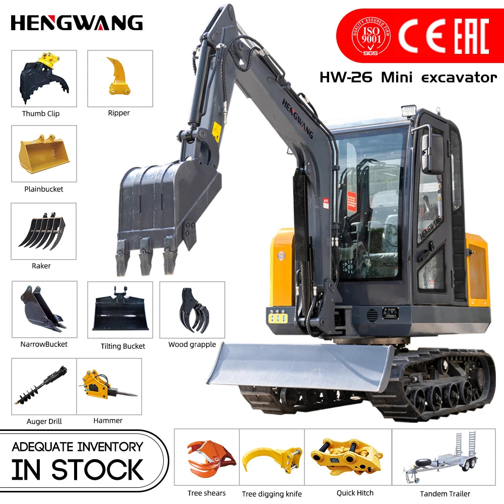 HW-26 China Mini Excavator Digger 2.5t Hydraulic Diesel Mini Excavator 2 ton  Agriculture Construction Excavator For Home Custom