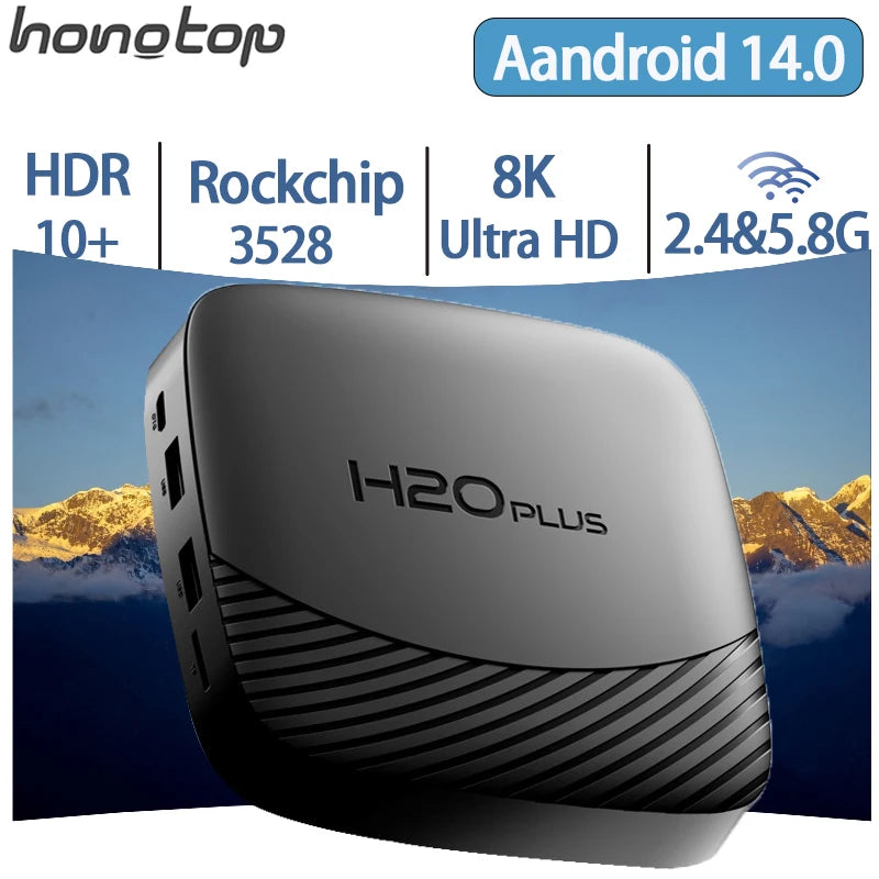 H20PLUS Smart Android TV Box Android 14.0 RK3528 Chipset 16GB/64GB Storage 2.4&5G Dual-Band WIFI 8K Media Player Set Top Box