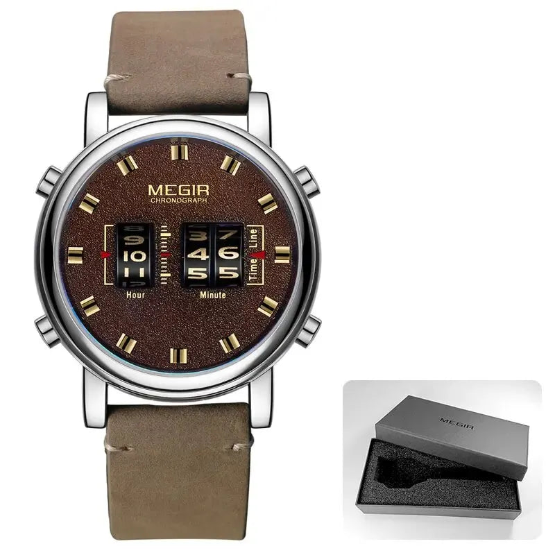 MEGIR 2020 New Luxury Watches Men Military Sport Roller Pointer Quartz Watch Man Fashion Stainless Steel Mesh Strap Wristwatch