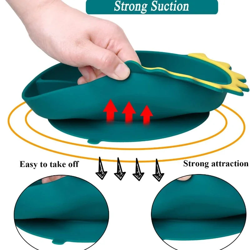 Baby Silicone Partition Supplementary Food Bowl Suction Cup Integrat Baby Dinosaur Dinner Plate Kid Product Anti Drop Tableware