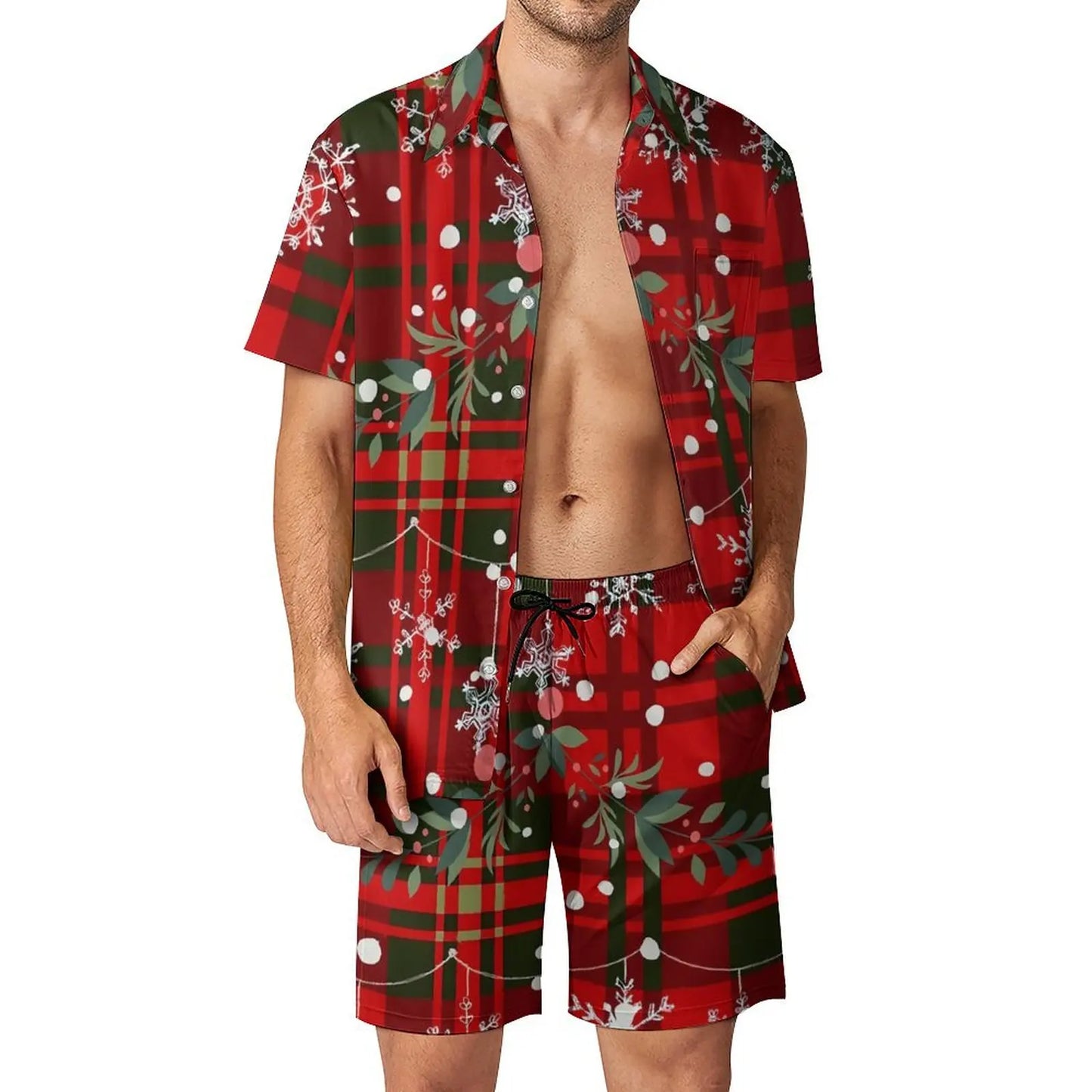2025 Christmas Men Sets Animal Print Casual Shorts Summer Novelty Beach Shirt Set Short-Sleeved Big Size Suit Christmas Gift
