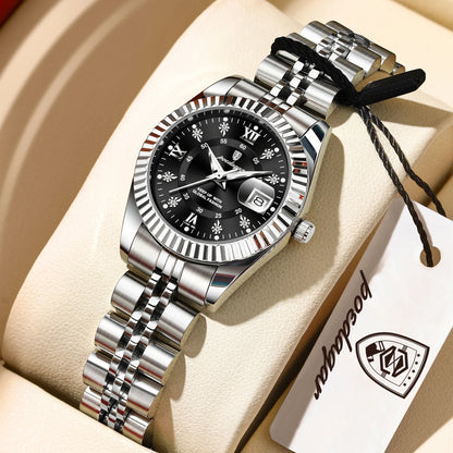 POEDAGAR Top Luxury Couple's Watches Luminous Date Classic Watches For Couple Quartz Stainless Steel Couple Watch Lovers Set+Box