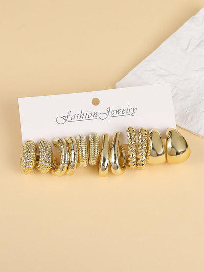 6-18pairs Fashionable Glossy Gold Spray-Coated ABS Earrings,Skin-Friendly,Minimalist Geometric Earrings for Ladies'All-Day Wear
