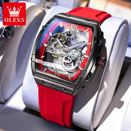 OLEVS 6779 Automatic Men Watch Skeleton 50mm Large Dial Waterproof Silicone Strap Mechanical Watch for Men
